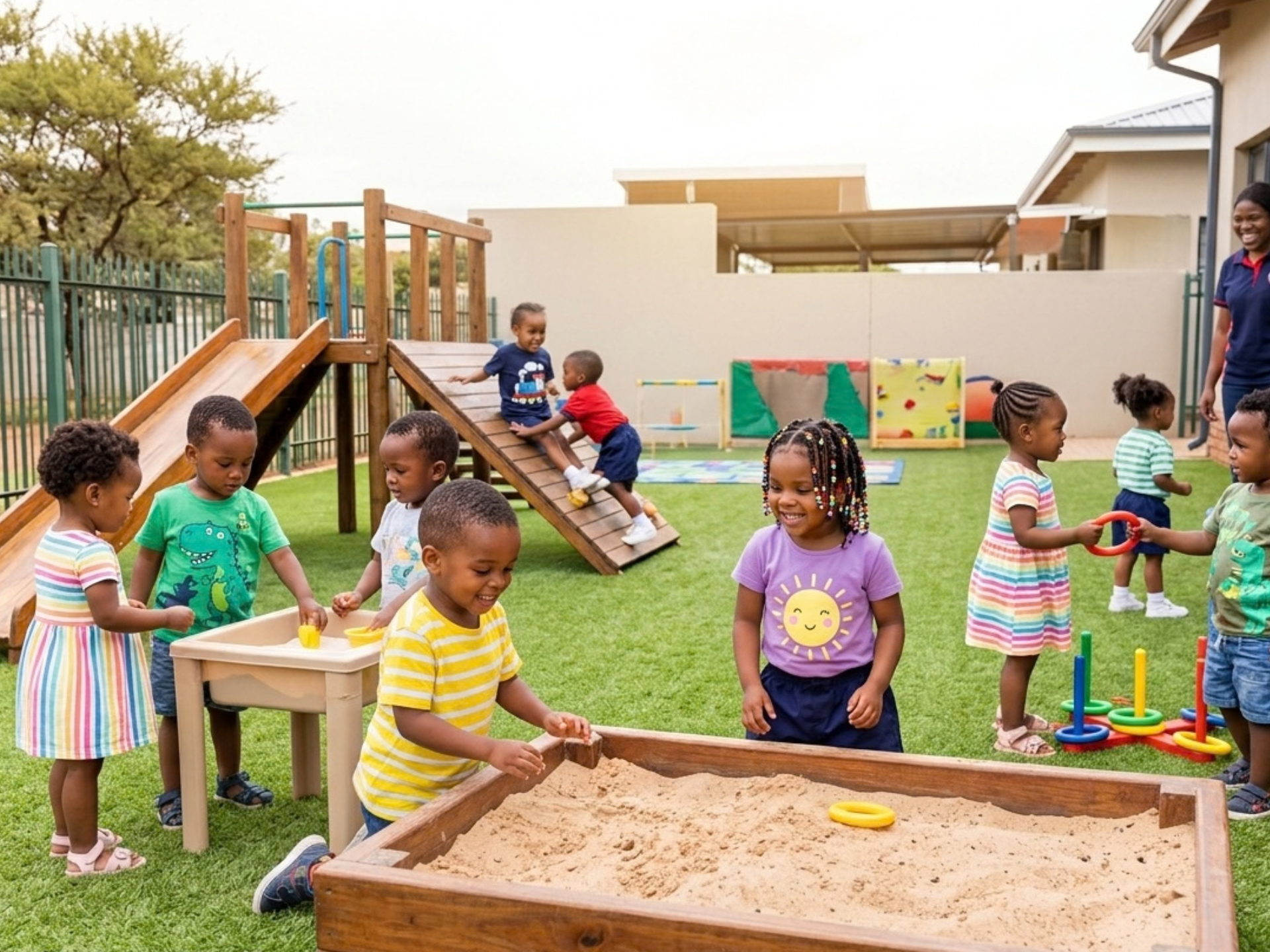 Preschool children dancing and singing together in a classroom